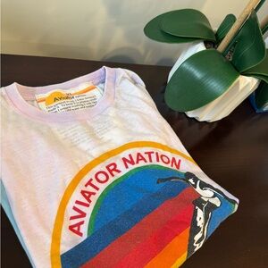 Aviator Nation Ombe Rainbow Graphic Tee - White